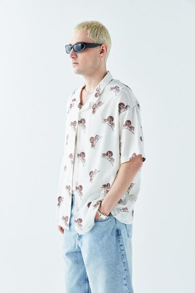 VAMOSCLO Оверсайз сорочка з коротким рукавом та візерунком, екрю