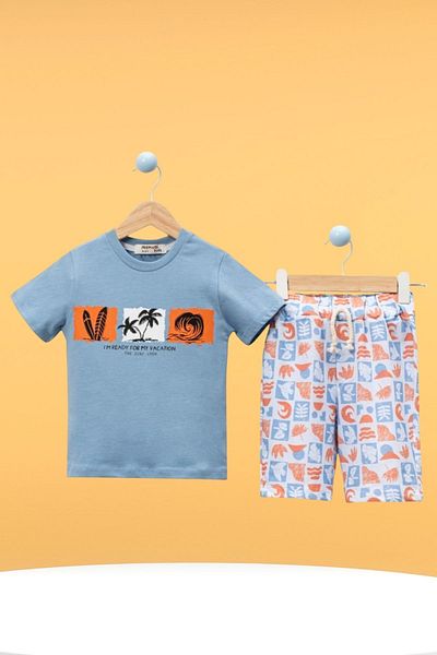 Baby s Breath Flower Boy's Summer Vacation Fashion Tropical Print T-Shirt Shorts Bottom Top Baby Set