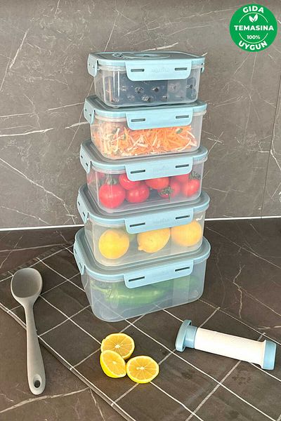 esdekor Seoul Fresh Product Storage Container Set of 6 (0.6Lt+0.9Lt+1.3Lt+1.9Lt+2.5Lt+Pump)