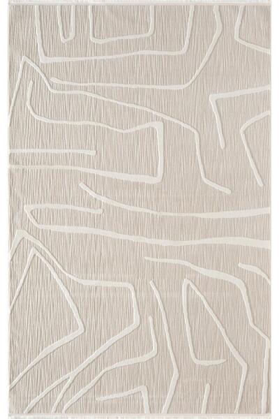 Karmen Halı Sümer SM014A Krem Renkli Halı Çizgi Desenli Dekoratif Modern Anti...