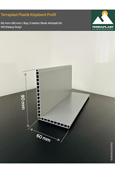 Terraplast Plastik Köşebent Profil ● 4 Adet x 2 metre ● 60 x 90 mm ● L Profil...