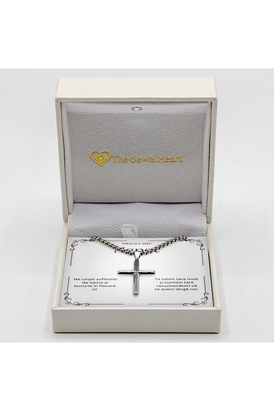 The Jewel Heart Necklace With Message for Grandson – 316L Stainless Steel Cross, LED Gift Box