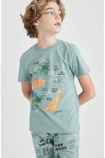 DeFacto Boy's Dinosaur Printed Short Sleeve Pajamas Set Z9178A624Sm
