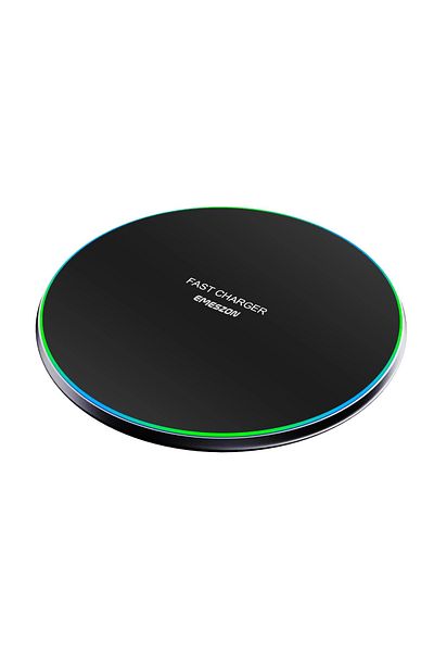 EMESZON Încărcător wireless 15W cu încărcare rapidă, EMESZON® W1, LED circular, Ultrasubțire, pentru telefoane mobile, Negru