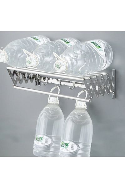 FOXMAG24 Suport prosoape pliabil din inox, 7 bare, 5 cârlige, montaj perete, 58×14.5×12–35.5 cm, argintiu