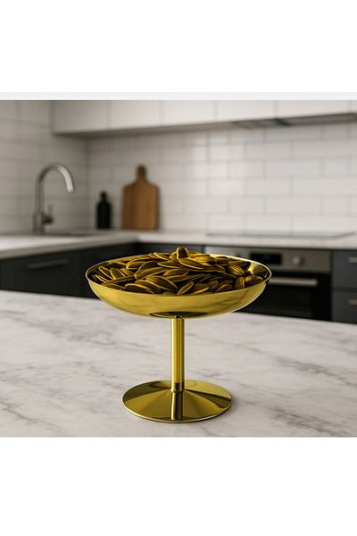 ÖZBURAK Gold Steel High Legged Snack Dessert Treats Serving Bowl & Breakfast Diameter: 11.5 cm Height: 10.5 cm