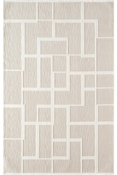 Karmen Halı Sümer Sm015a Krem Renkli Halı Çizgi Desenli Dekoratif Modern Anti...