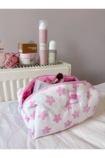 girlsybags Розова чантичка за гримове Daisy, голяма чантичка с цип, чанта за пътуване