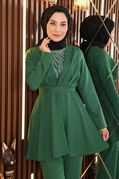 Missvalle Stone Detailed Belted Suit Emerald Msw19122