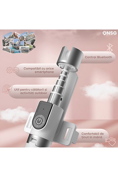 DUDAO Stick selfie F18w telescopic, Bluetooth, trepied, compact și extensibil, 7 segmente, aluminiu, alb