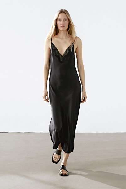 Massimo Dutti Uzun saten kamisol elbise