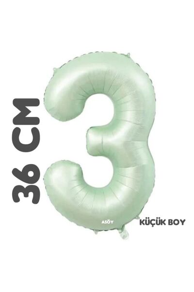 asöy 3 Folyo Balon 3 Rakam Balon 36 Cm Küçük Boy Retro Yeşil 3 Yaş Balonu Doğ...