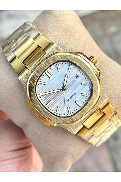 pierrose Gold Steel Cord Men's Wrist Watch with Calendar