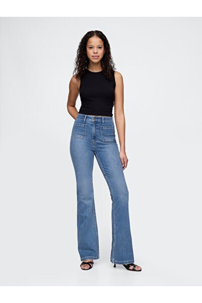GAP Kadın Mavi High Rise '70s Flare Curvy Jean Pantolon