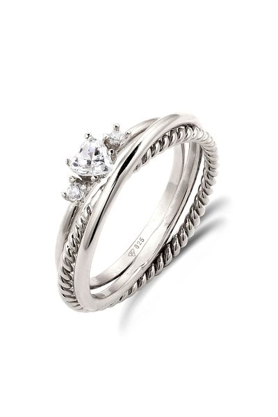 ELLI Ring Ringset Damen Herz Zirkonia weiß 925 Sterling Silber Valentinstag