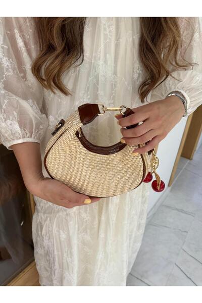 Tina İstanbul Τσάντα Καραμέλας Οβάλ Κοπής Ψάθινη Καραμέλα