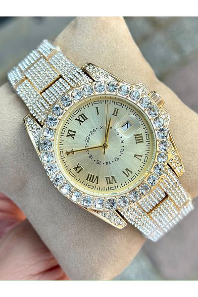 pierrose Stoned Gold Calendar Men's Wrist Watch