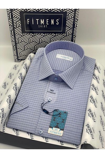 Fitmens Classic Short Sleeve Patterned Gift Boxed Men's Shirt Fs-004159 - Blue