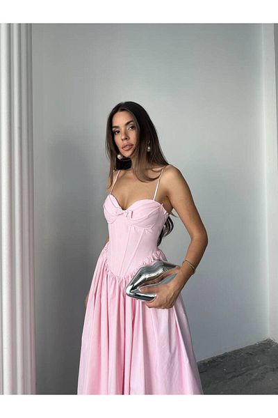 MAXMOOR فستان ROSESA KORSAJ بتفاصيل من قماش البوبيلين الوردي