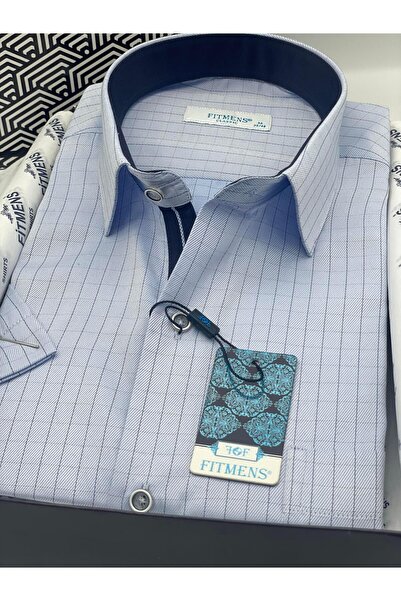 Fitmens Klasik Kısa Kol Kareli Hediye Kutulu Erkek Gömlek FS-004160 - Mavi