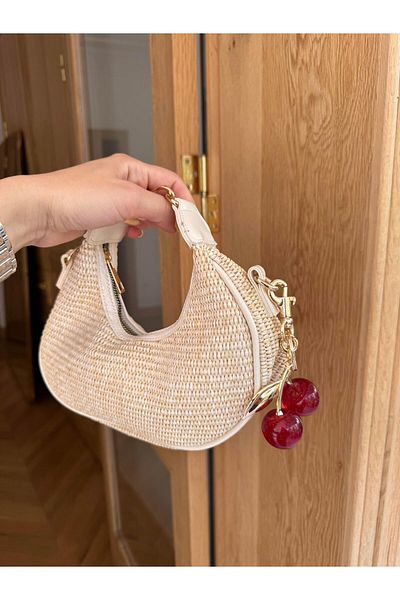 Tina İstanbul Geantă Oval Cut Straw Cherry Cream