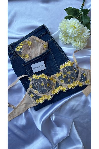 DUALANCE Σετ σουτιέν Fiore Giallo Floral Underwire χωρίς καπάκι