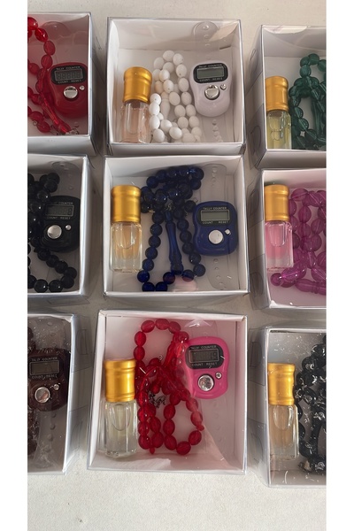 Classy Hedşyelik hac umre mevlidlik set 33 lük erkek tesbihi esans ve zikirmatik seti 15 adet