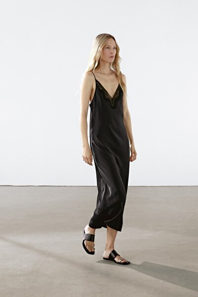 Massimo Dutti Uzun saten kamisol elbise