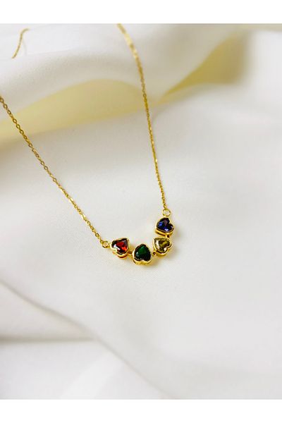 Voiste Magnetic Transforming Clover Heart Necklace |   Colorful Heart Stone, Gold Stainless Steel