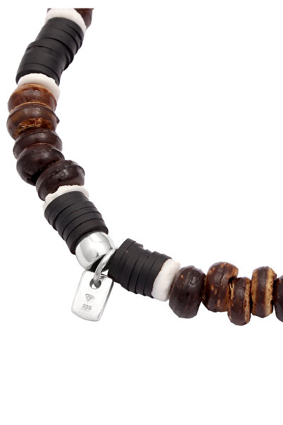 KUZZOI Náramek Pánský náramek Heishi korálky Hnědé 925 Sterling Silver Léto / Pláž 19 cm