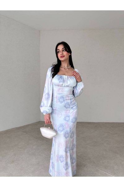 MAXMOOR Bri̇erose Maxi Size Flower Blue Dress