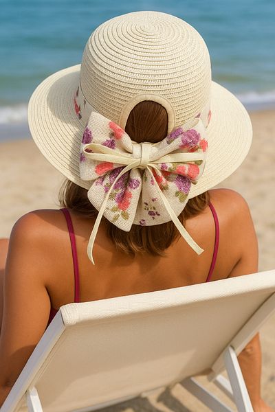 LAGRANZE Bowknot Half Moon Straw Hat