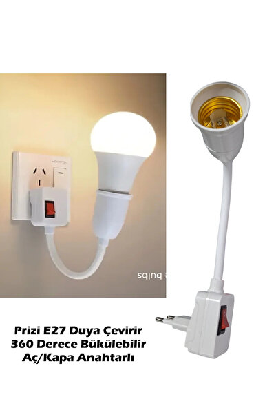 Vwin Prizi E27 Duya Dönüştürücü 360 C° Esnek Bükülebilir Duy Aç/Kapa Anahtarlı