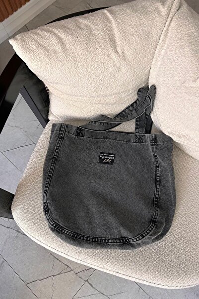 lamelif Anthracite Colored Washed Denim Bag with Rigging Detail