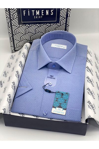 Fitmens Classic Short Sleeve Dobby Gift Boxed Men's Shirt Fs-004163 - Saks Blue