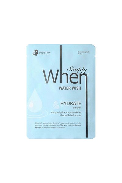 When Mască hidratantă cu acid hialuronic și aloe vera pentru ten uscat, Water Wish, 23 g, Simply When