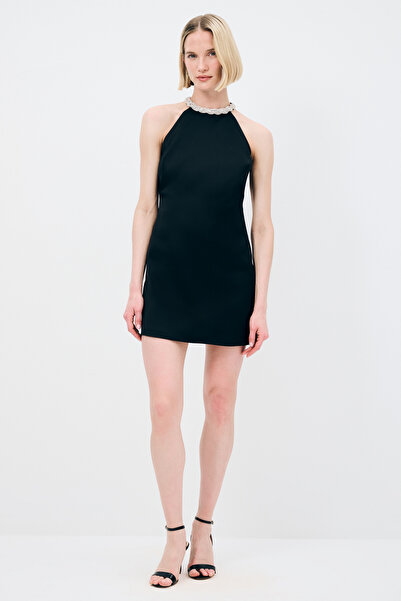 adL Mert Aslan Yakası Taşlı Kısa Elbise