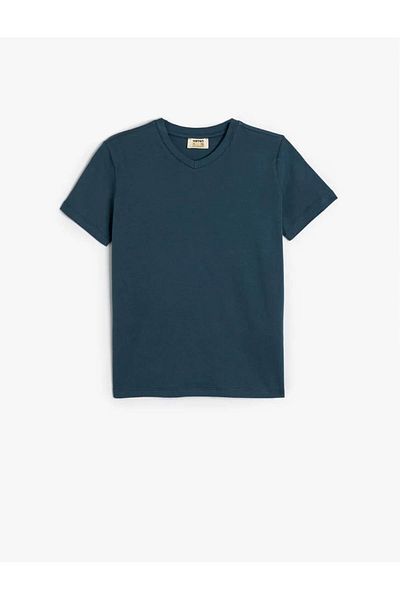 Koton Tricou de bază din bumbac cu mânecă scurtă cu decolteu