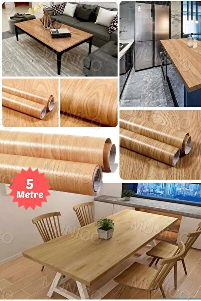 Munico Ahşap Mobilya Duvar Heryere Yapışan Pürüssüz Mobilya Stickerı 5 Metre x 60 Cm Yapışkan Kağıt Dekor