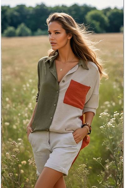 Pasaklı Giyim Women's Khaki Tile Beige Color Detailed Back Long Long Sleeve Draped Tunic Shirt 3071230