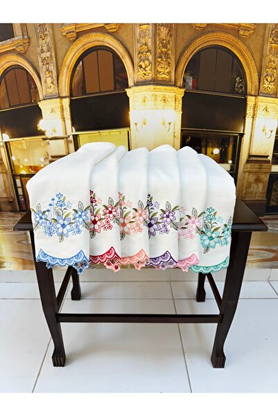 Artiva Home Collection 6'lı Kesme Nakışlı Ucu Güpürlü Kadife 30x50 Mutfak/Çey...