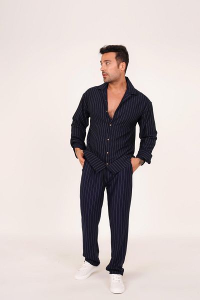 Fifty Color Alaçatı Style Crepe Fabric Striped Shirt and Pants Set