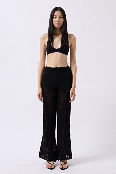 barış sülün lovebox Γυναικείο ψηλόμεσο καλοκαιρινό άνετο πλεκτό μαύρο παντελόνι παραλίας 004