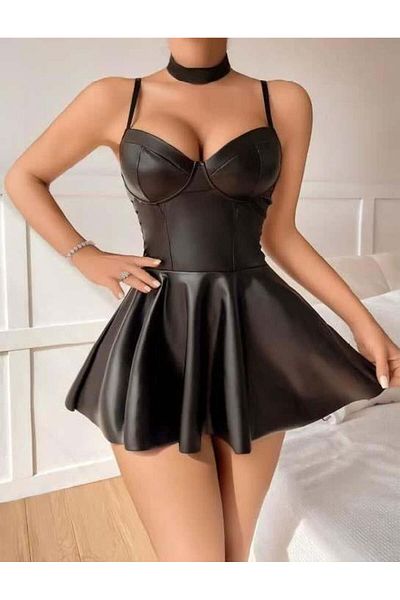 civetta Black Skirt Pleated Fancy Leather Dress