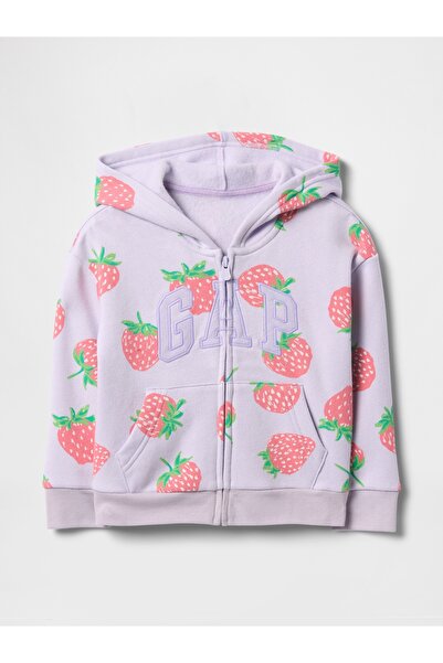 GAP Kız Bebek Mor Gap Logo Fransız Havlu Kapüşonlu Sweatshirt