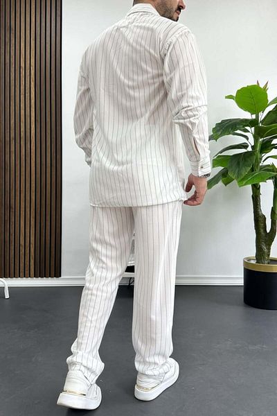 Fifty Color Alaçatı Style Crepe Fabric Striped Shirt and Pants Set