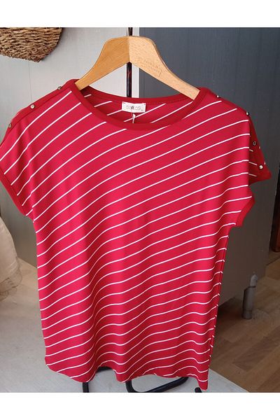 Sistas Sistas Burgundy Color False Striped Low Sleeve Blouse