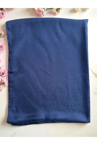 Lavena scarfs Papatya Series Floral Patterned Jacquard Shawl - Navy Blue
