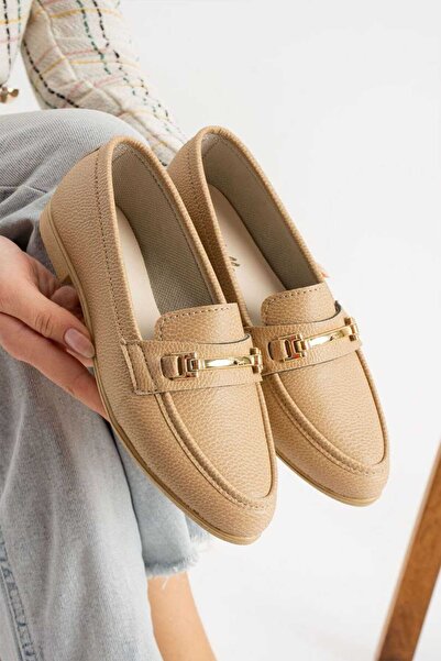 FLARF Women's Ballerina Buckle Detailed Stylish Anatomical Ballerina Shoes Comfortable Sole Daily Business Office Ballerina