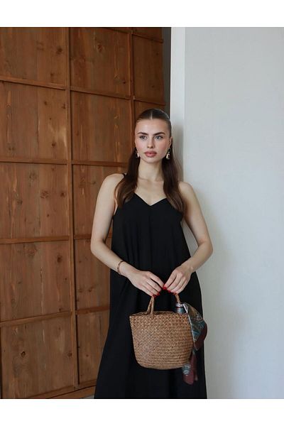 Gameyal Women's Casual Linen Adjustable Strap V Neck Maxi Dress